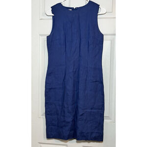 100% Irish Linen Dress Sleeveless Sheath Blue Career Size 6 Minimalist FLAW